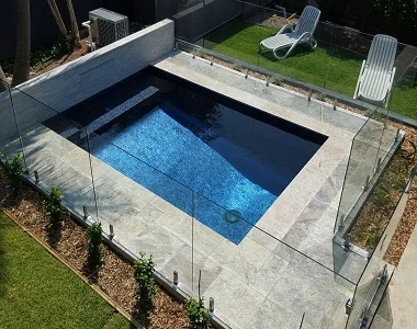 Silver Travertine Drop Face Pool Coping silver tiles grey tiles