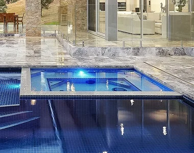 Silver travertine pool coping tumbled tiles silver tiles silver coping silver pavers